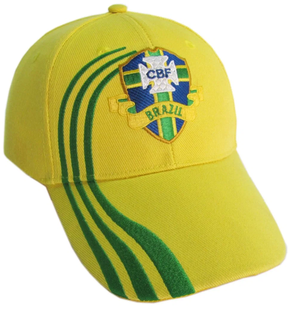 6 Panel Custom Football Club Wave Embroidery Polyester Yellow Cheap Sports Hat