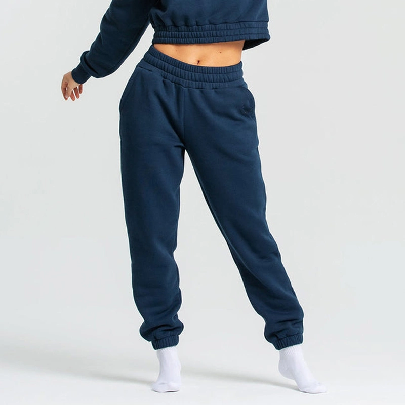 Custom Cotton Polyester Drawstring Waist Two Pockets Women's Fleece Jogger Pants