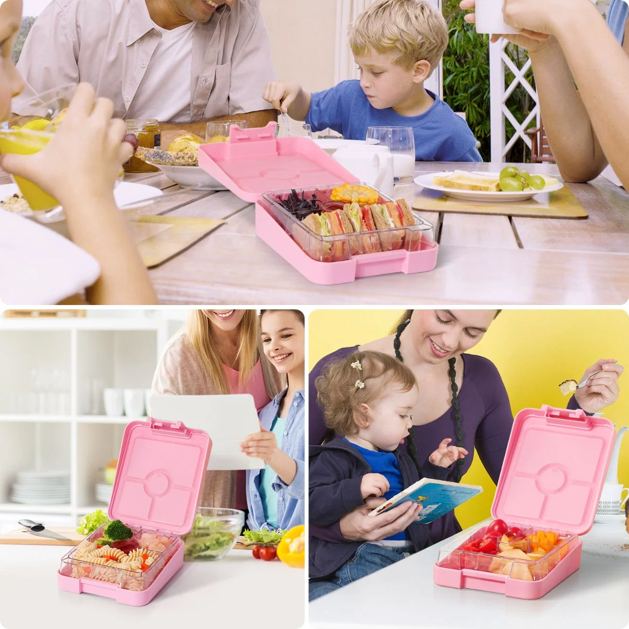 Aohea Kids Lunch Box, Contenedores apilables de almuerzo Bento para adultos, a prueba de fugas