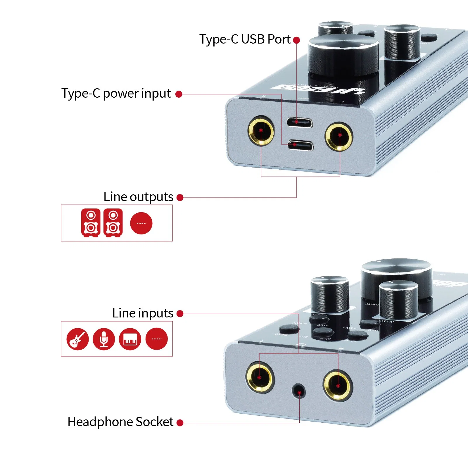 Simplefly Mini Audio Interface with 24bit 192kHz Sample Rate 2 Inputs 2 Outputs No Latency for Vocal and Instrument Recording and Editing