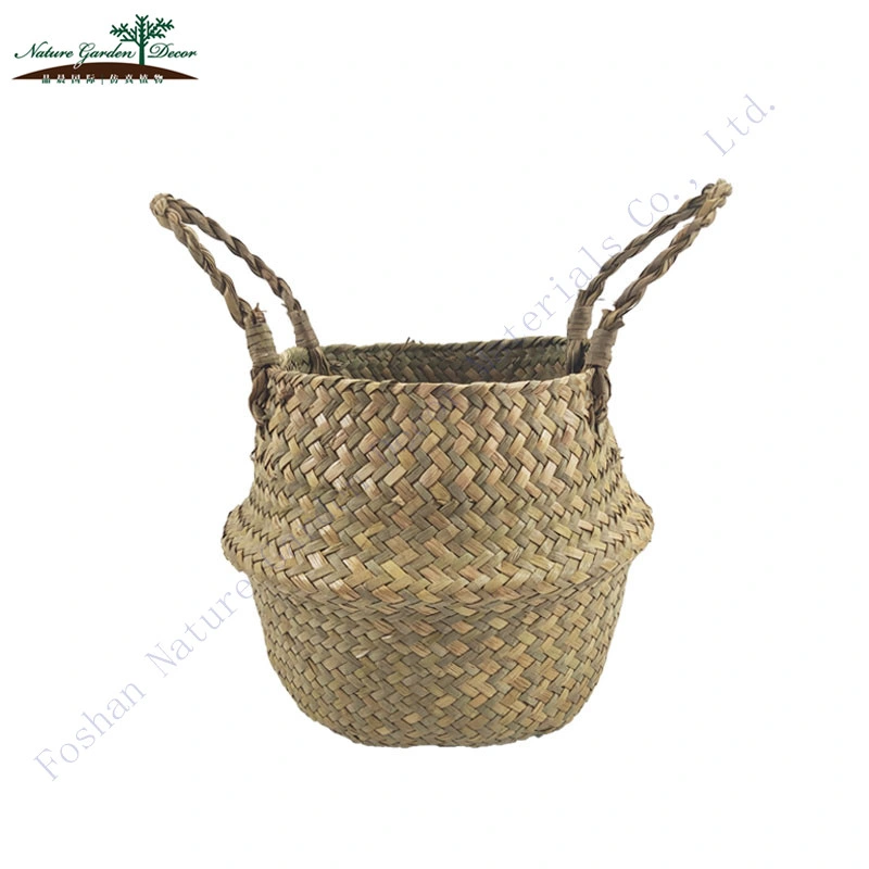 Wholesale/Supplier Pink Stoage Belly Basket with Handles Pinic Mini Seagrass Baskets