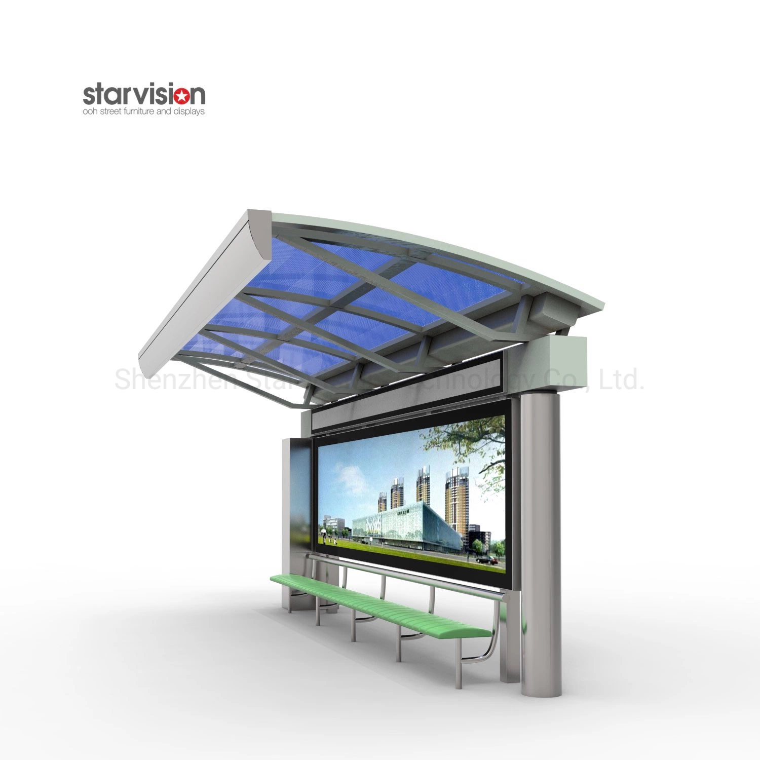 Stainless Steel Anticorrosion Advertising Bus Stop with Bench for Urban City