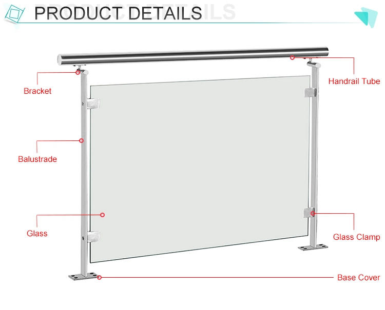 Machining 304 Stainless Steel Railing System Pillar Pole with Glass Clamps
