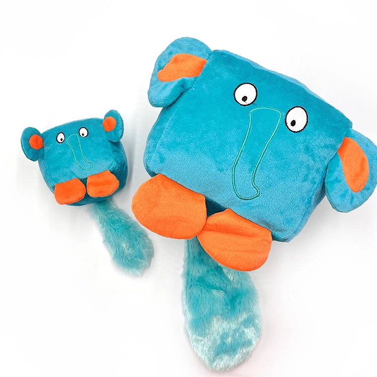 Eco-Friendly Hot Sale Squeak Dog Toys Square Custom Plush Soft Toy Dog Green and Blue Color