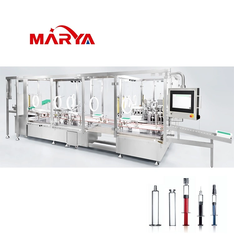 Machine de remplissage de seringue préremplie en verre/plastique pour cartouche d'injection de médicament liquide stérile à usage unique Marya avec système d'isolation.