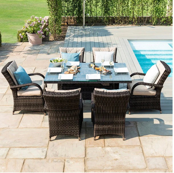 Outdoor Patio Wicker Rattan Garden Furniture 6 Seater Rectangle Table Furniture Set