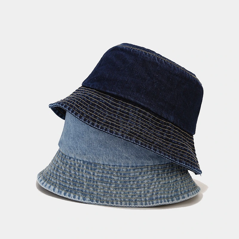 New Outdoor Sun Visor Retro Washed Denim Fisherman Hat Men and Women Trend Street Simple Solid Color Bucket Hat