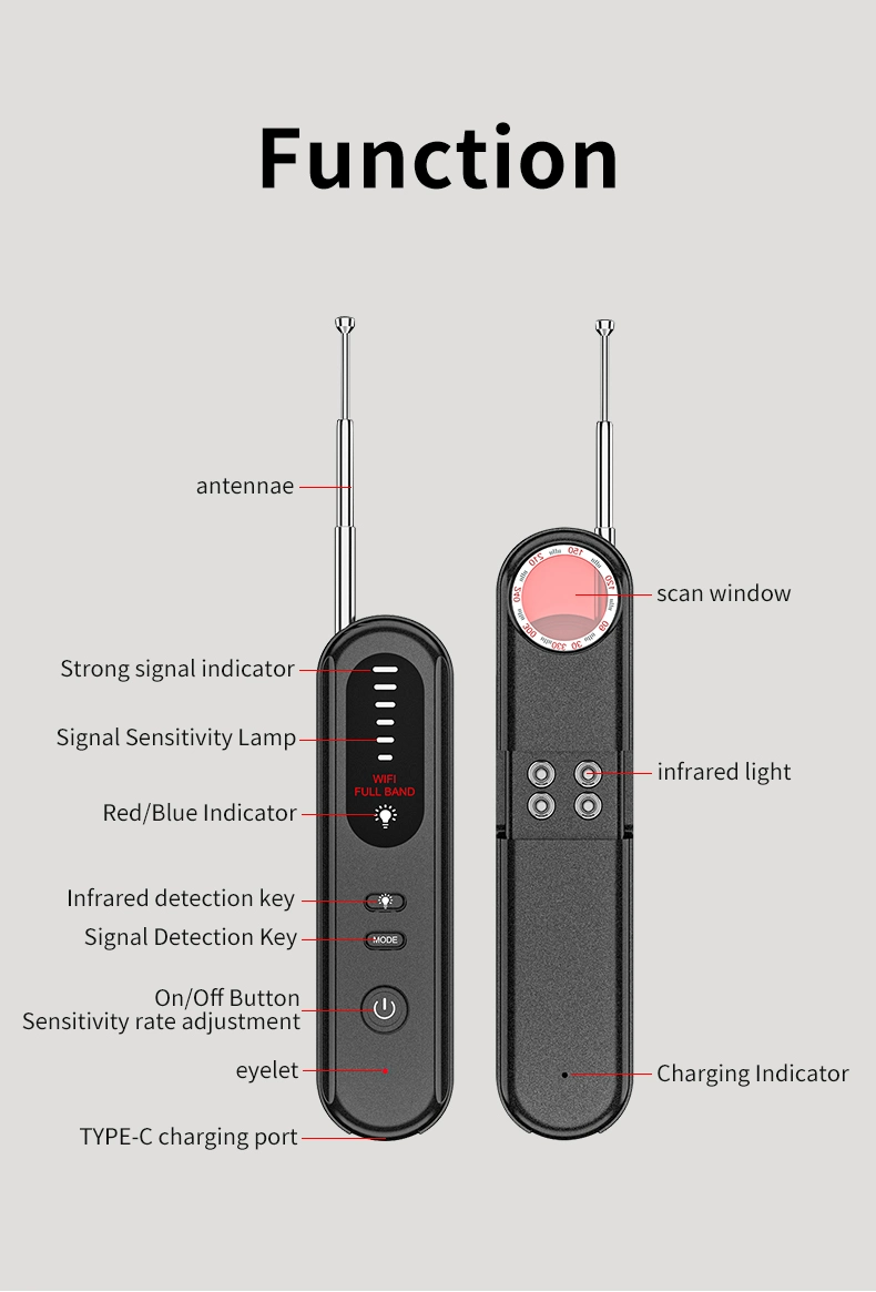 T01 Détecteur de signal en forme de stylo portable Détecteur de caméra de sécurité pour la maison et l'hôtel.