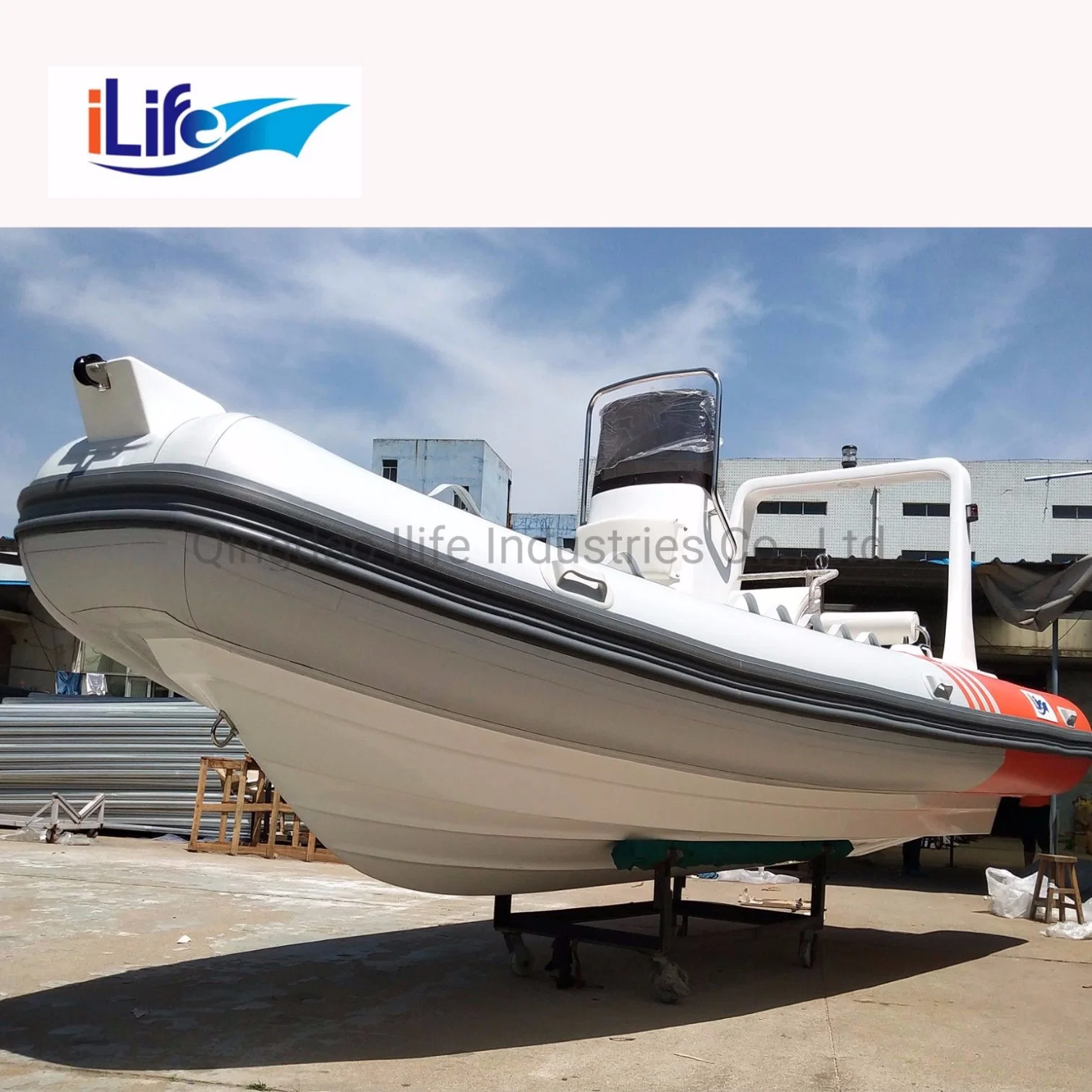 Ilife 6m PVC/Hypalon Rigid Hull Firberglass Inflatable Rubber Fishing Sport FRP Boat with Outboard Motor for Sale