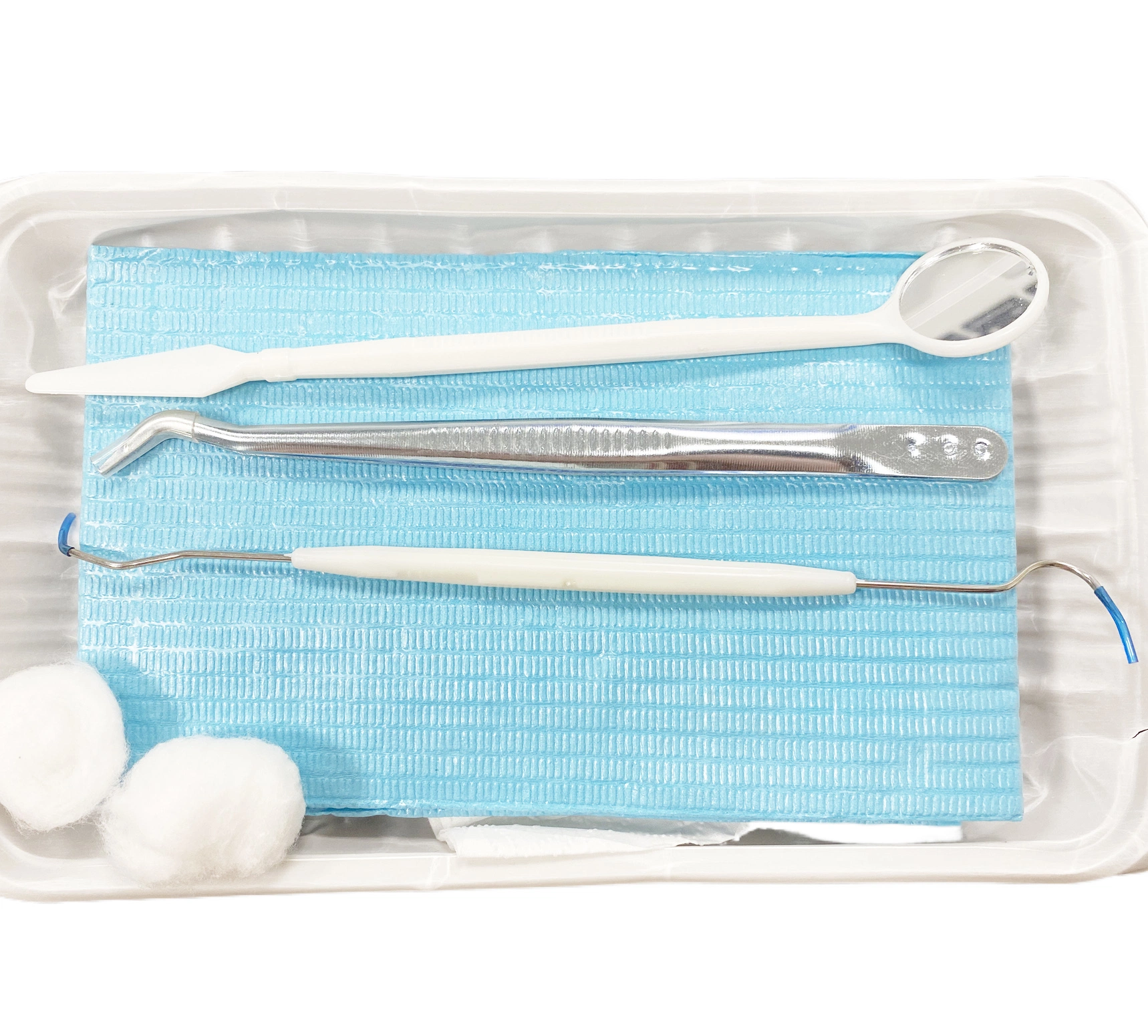 Consumíveis para clínica dentária Kit de tabuleiro de instrumentos dentários para exame descartável