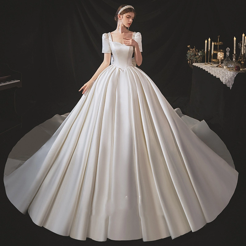 Satin Main Wedding Dress New Bridal Trailing French Retro Wedding Dress