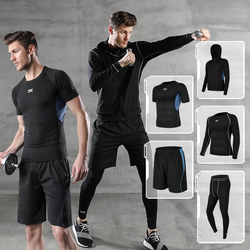 Vêtements de sport décontractés pour hommes, shorts de compression à séchage rapide avec manches courtes, tenue d'entraînement sportive.