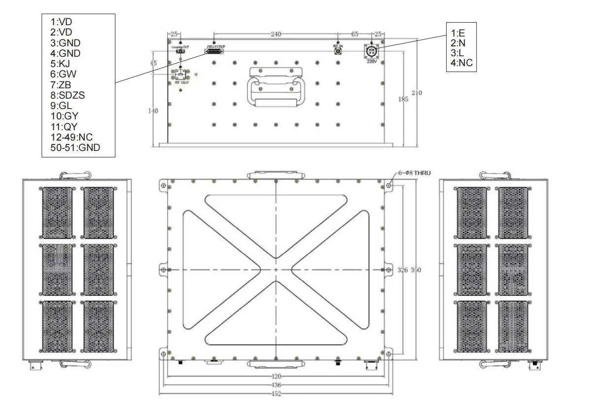 Ka Band 33-37GHz 200W Potencia de salida ruido bajo Figura sólida Amplificador de alta potencia