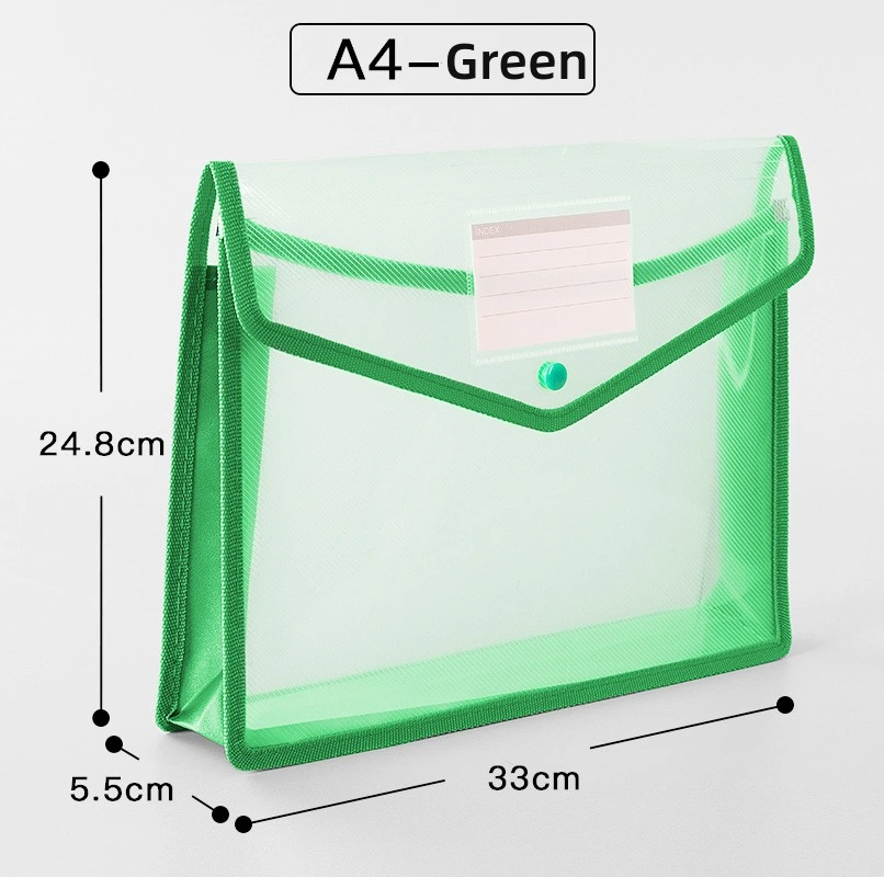 A4 Size Green Color Big Volume File Wallet with Plastic Clip Button File Folder/Organizer Wholesale Stationery School and Office Supplies 5PCS/Pack