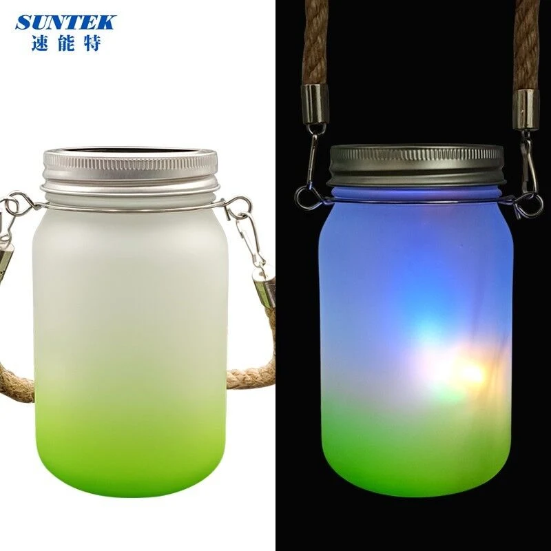 Nuevo 15oz de sublimación de color degradado Solar Mason Jar con luces LED para Navidad