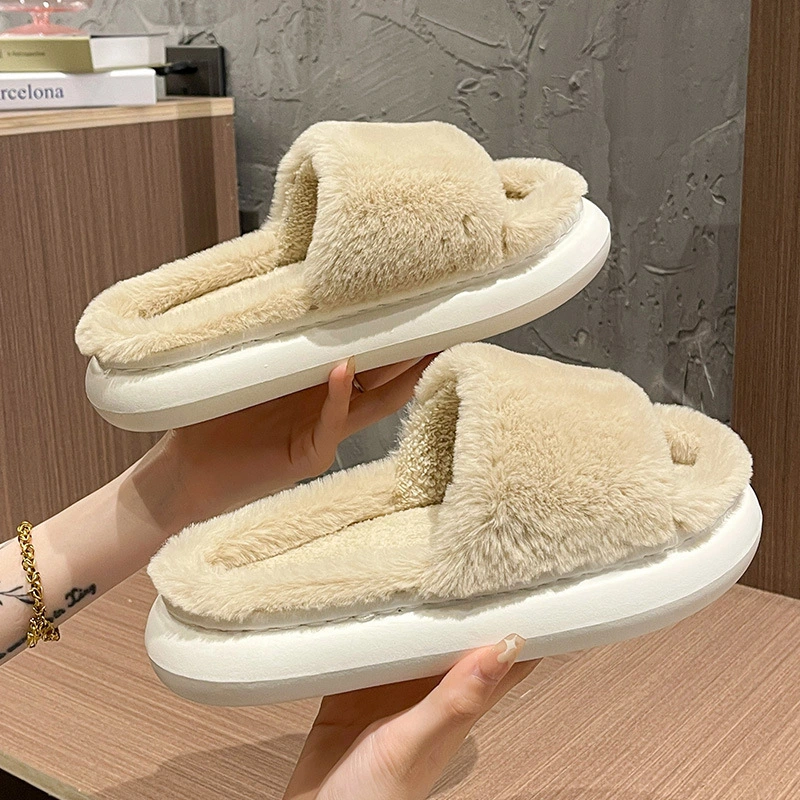 Thick Sole Woolly Slippers Female Warm New Soft Wool Cotton Shoes Daily Home Slipper Indoor Shoes
