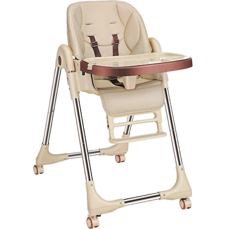 One Button Folding Baby Feeding Chair Leather Cushion Kids Dining Chair