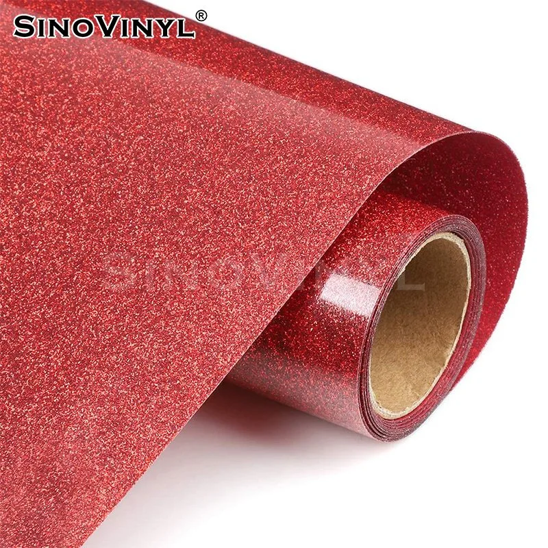 SINOVINYL échantillon gratuit en stock de différentes couleurs Fer Glitter Htv Glister sur rouleau de vinyle de transfert de chaleur