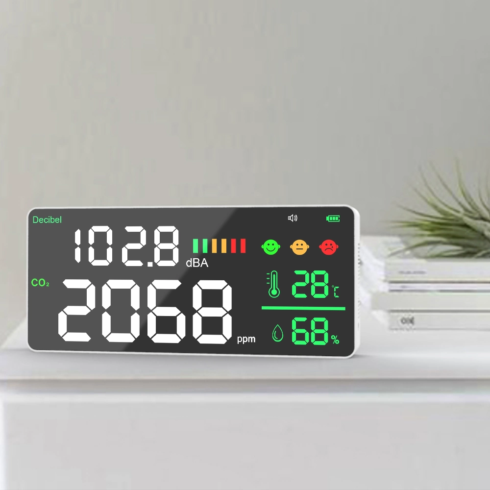 CO2 y decibel de pared Medidor Detector de dióxido de carbono sonido Medidor de nivel con humedad de temperatura