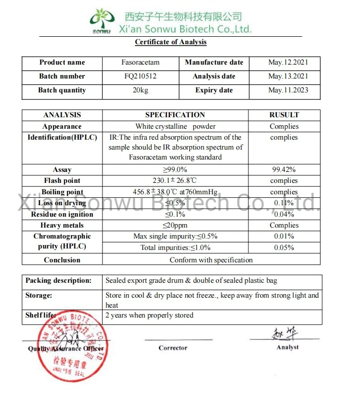 Sonwu CAS 110958-19-5 de Nootropics Fasoracetam