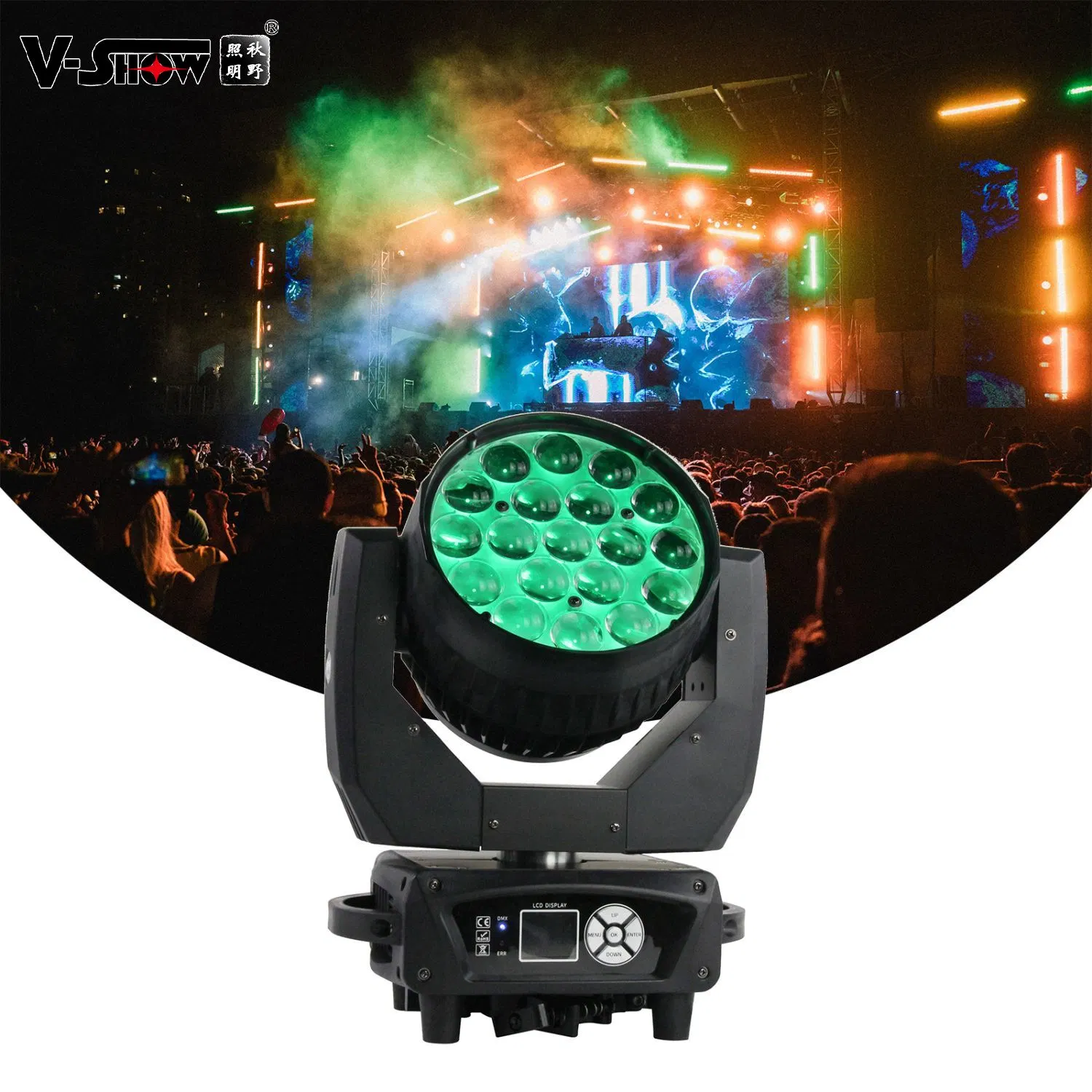 V-Show DJ Light Wash Moving Head Stage Light Aura 19*15 Watt