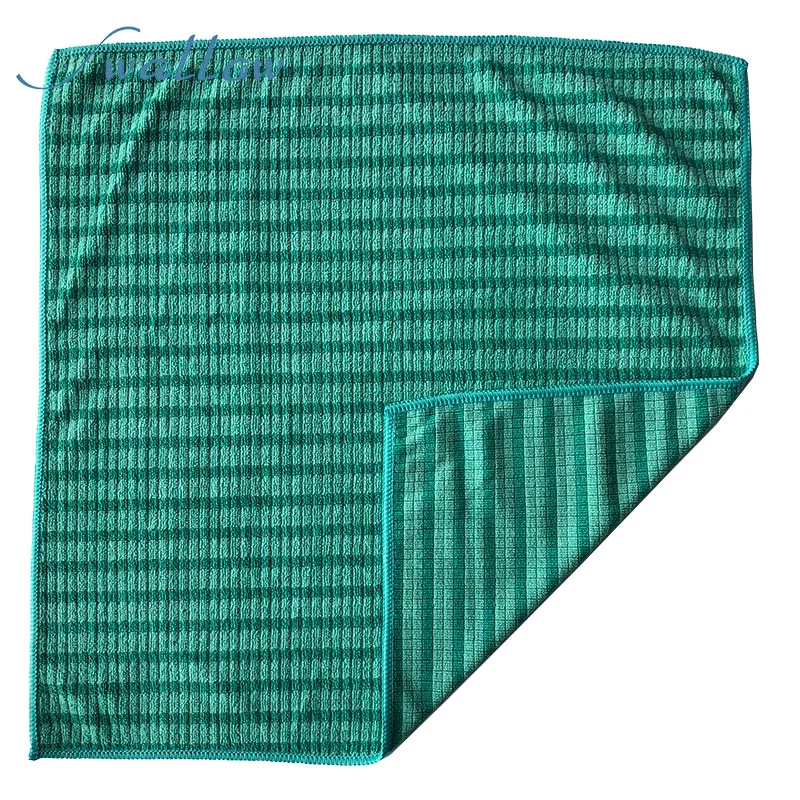 Microfiber Cleaning Cloth 40*40 Green Strip for Jewelry or Car or Household Cleaning