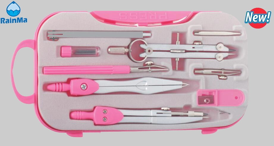 Pink Plastic Compass 7 Sets for School and Office Stationery Supply