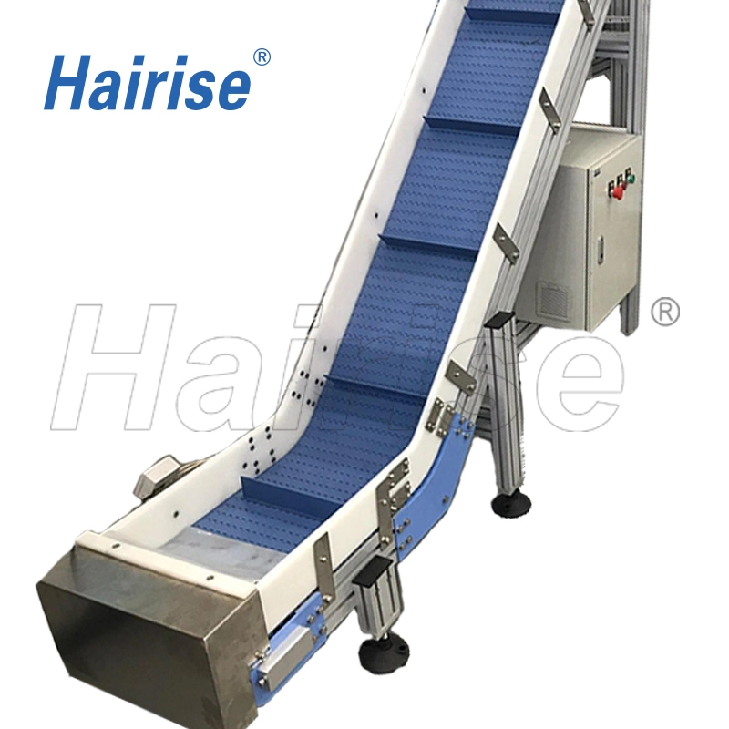 Hairise PVC/PU Belt Inclined Conveyor with Baffle and Flight for Food Assembly Line