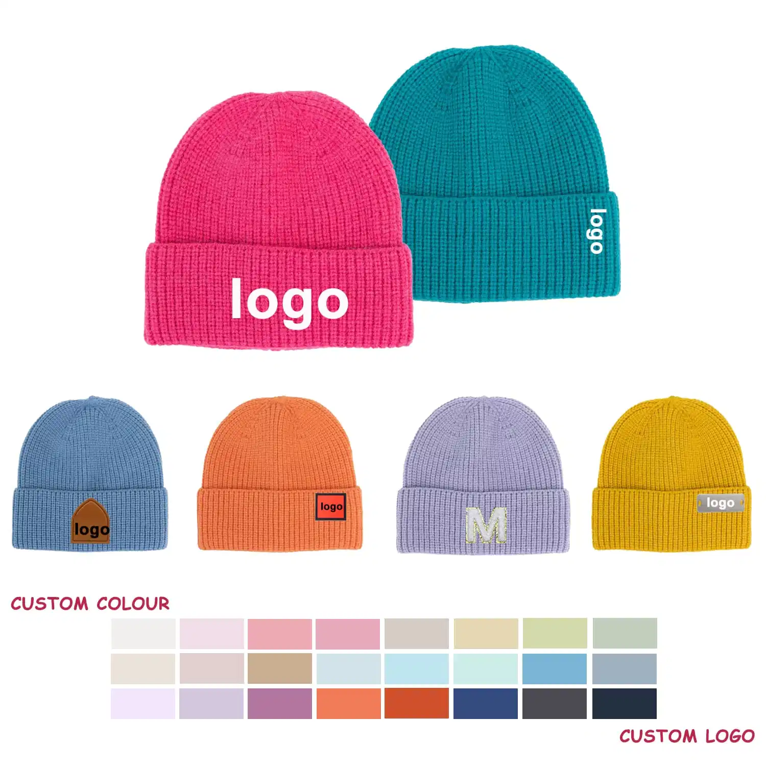 Best Seller de mujeres de moda Dama Moda chicas Custom logo bordado en blanco de color sólido Shaggy cálido invierno Capó Beanie Hat