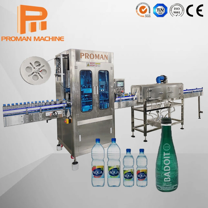 Automatic 150bpm High Speed Plastic Water Juice Bottle Rolling Film Sleeve Shrinking Label Cutting Packaging Machine