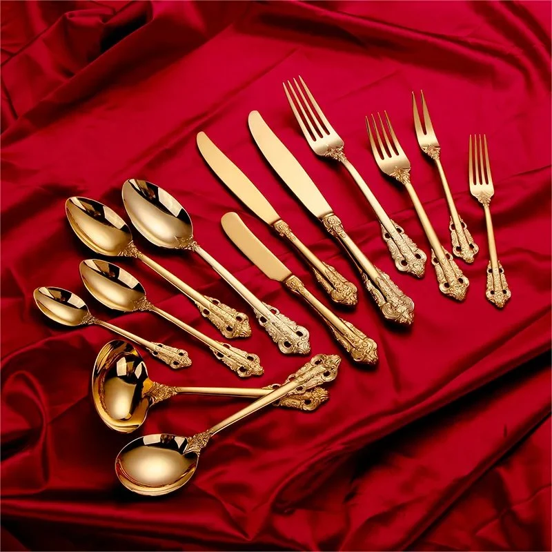 Hot Sale Luxury 304 Baroque Spoon Stainless Steel Gold Kitchenware for Wedding