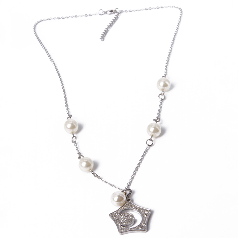 Newest Fashion Jewelry Silver Pendant Necklace with Pearl Rhinestone