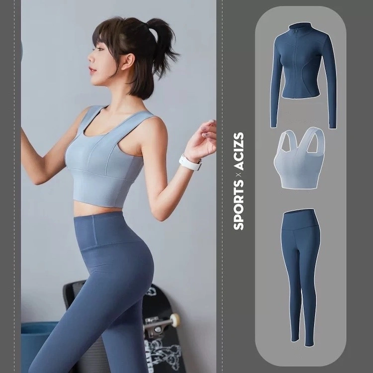 New Arrival 3 Pieces Afforable Matching Workout Sets Modest Active Wear for Women, Comfy Long Sleeve Jacket Top + Yoga Bra + Leggings Gym Clothes