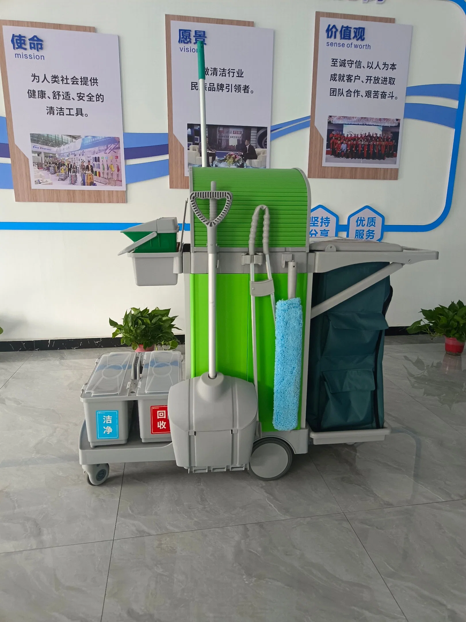 Room Clean Service Cart Double Bucket Movable Trolley Hotel Restaurant Black Waterproof Blue OEM Steel Gray Wheels PCS Colo