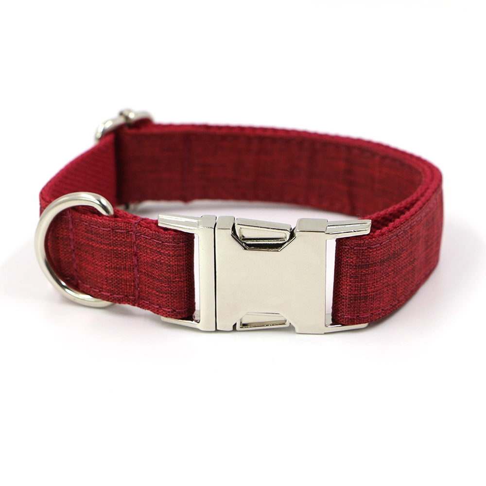 New Design Cotton Webbing Beautiful Adjustable Quality Pure Red Color Luxury Dog Collars Pet Collars Leashes