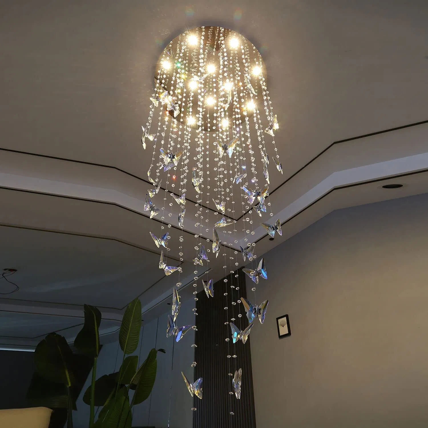 High Ceiling Big Butterfly Crystal Chandelier Fashion Staircase Crystal Light