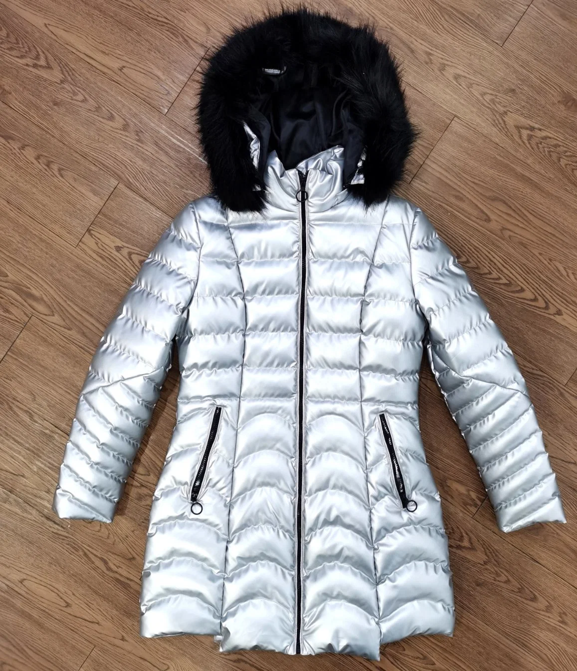 Woman's Shinny Silver Winter Bubble Padded Long Coat Thicker Puffer Coat