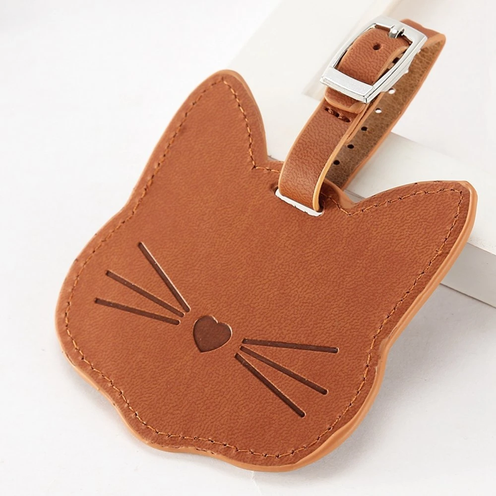 New Fashion Hipster Cat Head Aircraft Leather PU Luggage Tag Suitcase Tag Boarding Pass