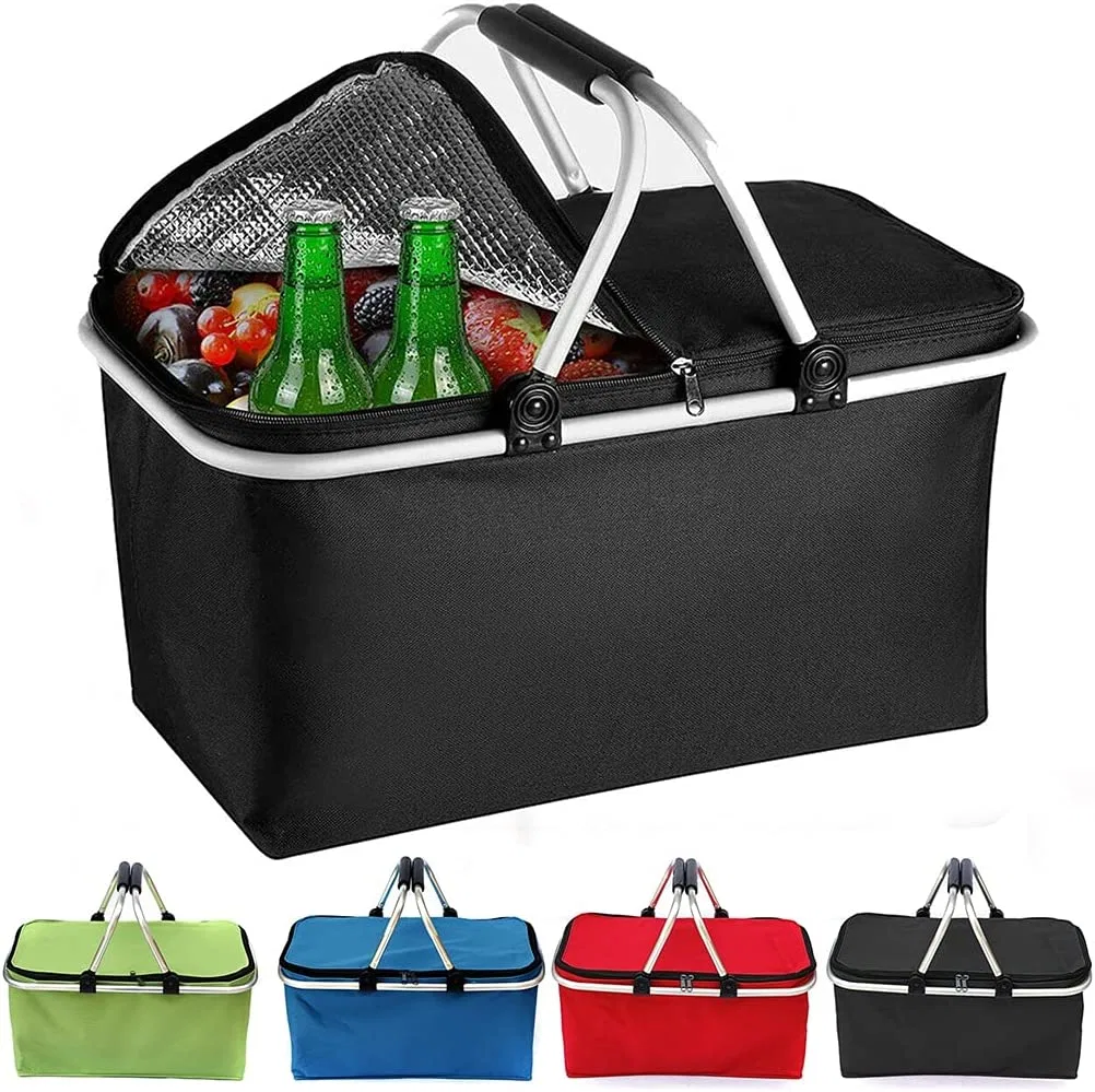 30L Folding Picnic Camping Basket Insulated Shopping Cooler Home Storage Basket