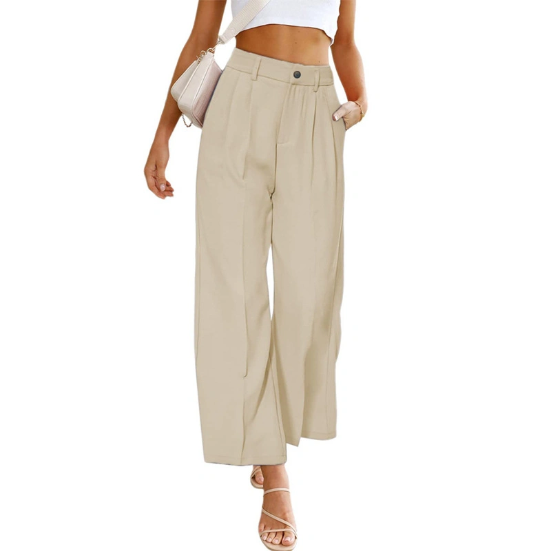 Women's Casual Wide Leg Pants Fashion Formal High Waist Button Trousers with Pockets