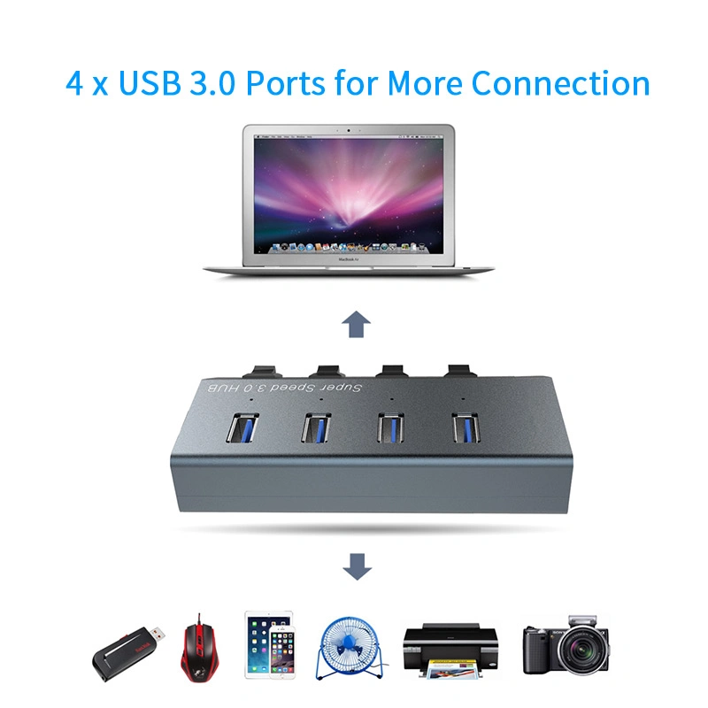 Vertical 4 Ports USB-3.0 Hub Individual Power Switches