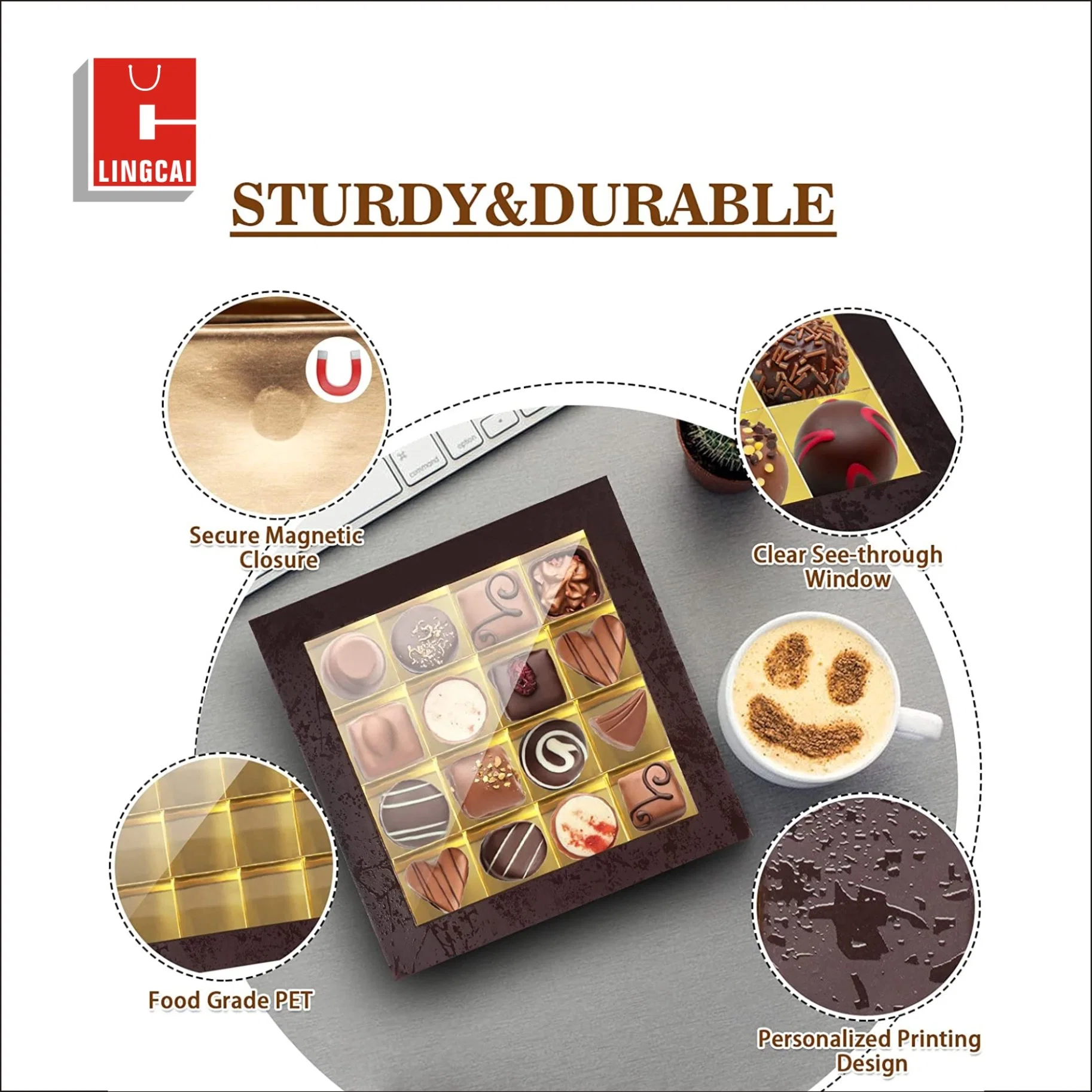 Luxury OEM Custom Chocolate Desert Cake Sweets Food Packaging Magnetic Gift Box with Divider Insert