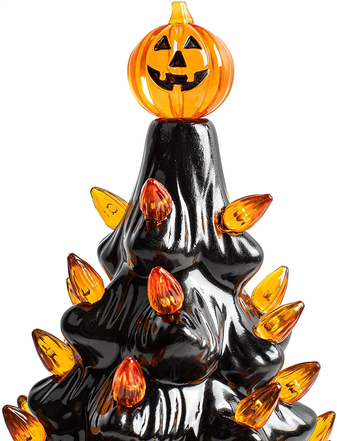 Halloween Pre-Lit Ceramic Tabletop Tree Halloween Ceramic Tree Decoration with Orange Bulb Lights & Pumpkin Head Topper for Halloween D&eacute;cor for Promotion