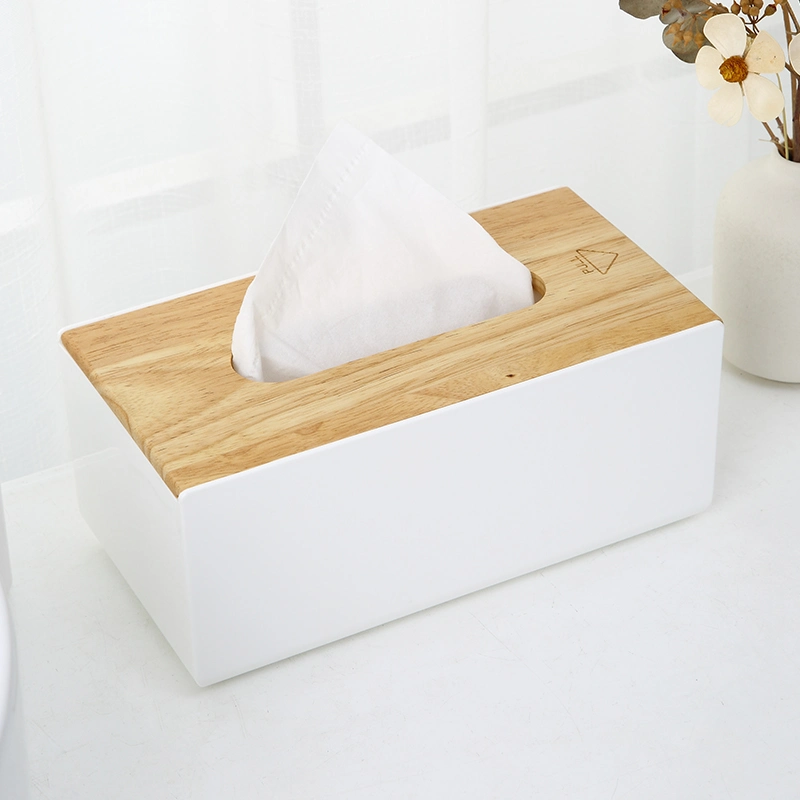 Household Home Office Car Kitchen Tissue Box Toilet Paper Dispenser Plastic Tissue Box with Bamboo Cover