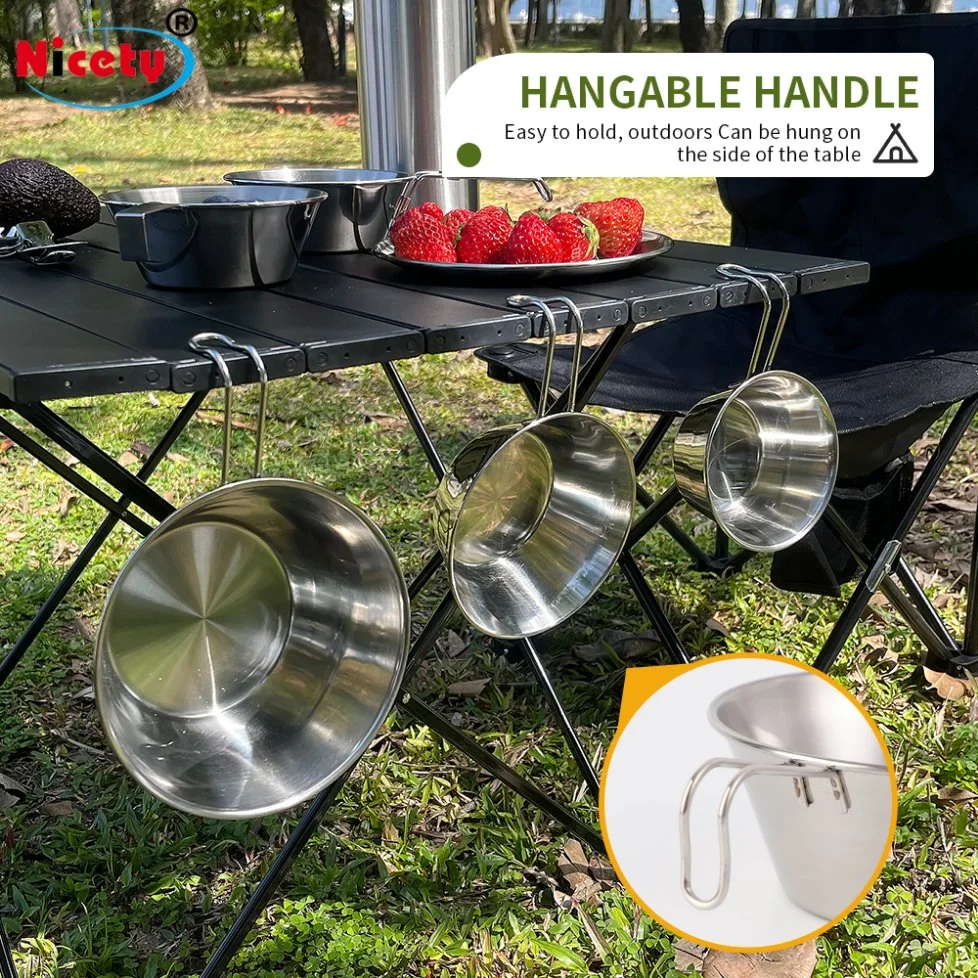 Ustensiles de cuisine cuisson Cuisson avec manche pliable et l'échelle de la vaisselle en acier inoxydable ensemble de la Sierra de la Coupe du bol de Camping avec poignée