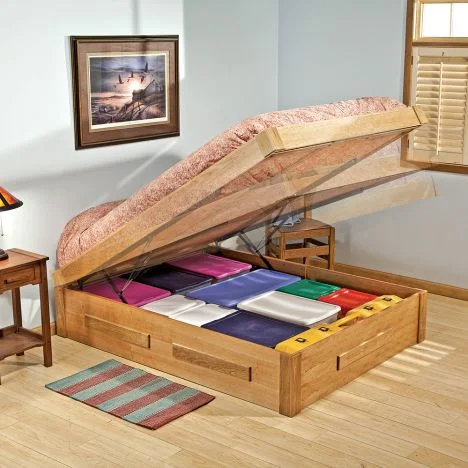 Hydraulic Lift up Rubber Solid Wood Bed Sets with Drawer Storage Box