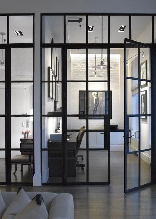 Modern Metal Steel French Outside Pivot Door Steel Glass Door