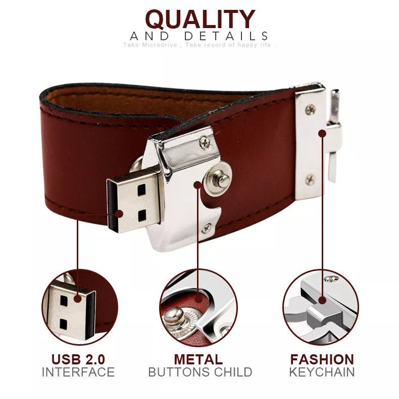 Leather USB Flash Drive USB Memory with Printing Logo or Hotstamping Logo on Leather Part