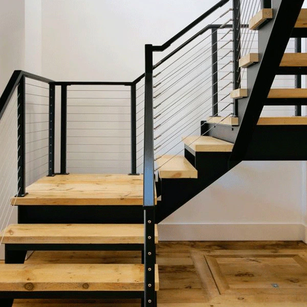 OEM L Shaped Straight Staircase in Stock out Door Straight Stairs Steel Project Straight Wooden Staircase