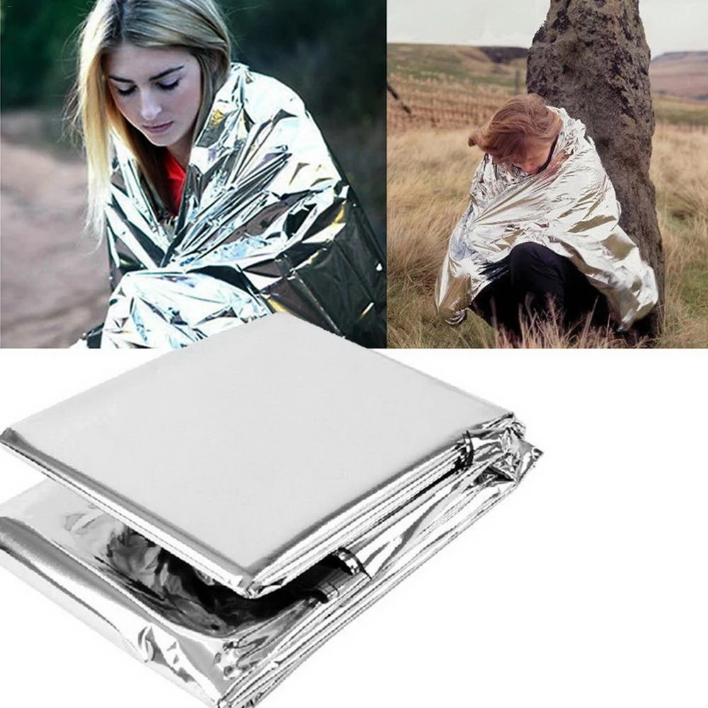 Emergency Blanket Outdoor Survive First Aid Rescue Kit Windproof Waterproof Foil Thermal Blanket for Camping Hiking